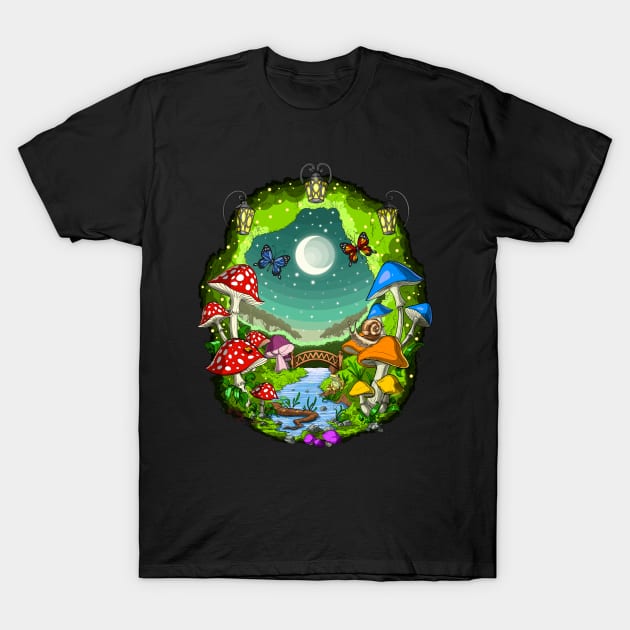 Magic Mushrooms Forest T-Shirt by underheaven